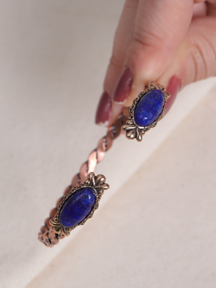 Lapis Taşlı Örgü Model Bakır Bilezik Lapis Taşlı Örgü Model Bakır Bilezik