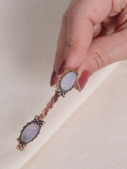 Pembe Kuvars Taşlı Örgü Model Bakır Bilezik Pembe Kuvars Taşlı Örgü Model Bakır Bilezik