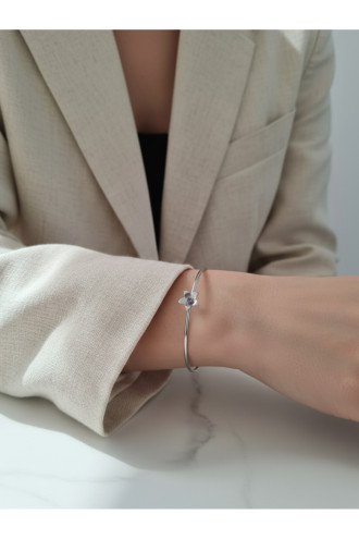 Silver Renk Ayarlanabilir Doğum Ayı Çiçeği Bilezik (Şubat)