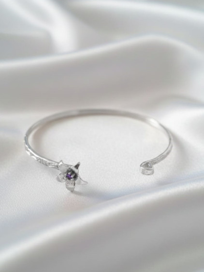 Silver Renk Ayarlanabilir Dövme Kelepçeli Doğum Ayı Çiçeği Bilezik (Şubat)
