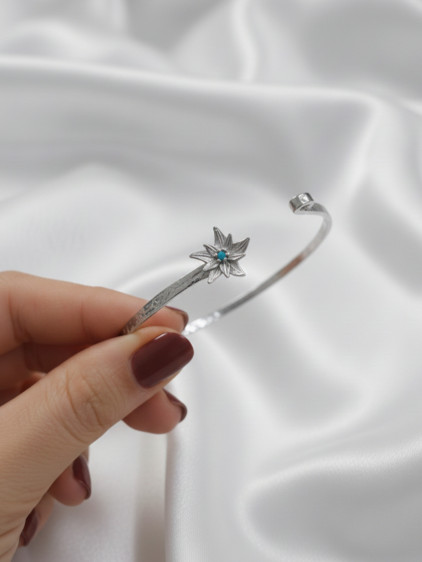 Silver Renk Ayarlanabilir Dövme Kelepçeli Doğum Ayı Çiçeği Bilezik (Aralık)