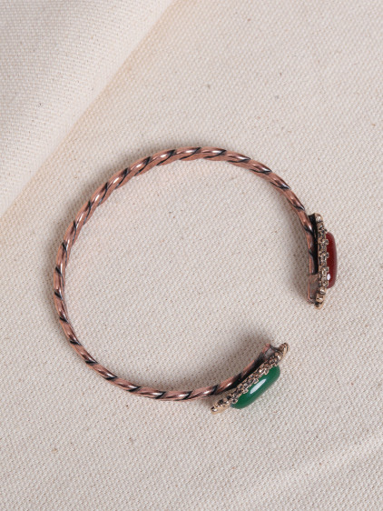 Yeşil Akik ve Kahve Akik Taşlı Örgü Model Bakır Bilezik Yeşil Akik ve Kahve Akik Taşlı Örgü Model Bakır Bilezik