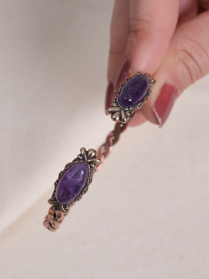 Ametist Taşlı Örgü Model Bakır Bilezik Ametist Taşlı Örgü Model Bakır Bilezik