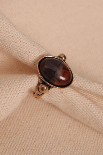 Mahogany Taşlı Ayarlanabilir Oval Otantik Yüzük