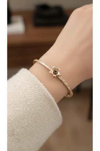 Gold Renk Ortası Açık Dövme Kelepçeli Doğum Ayı Çiçeği Bileklik (Şubat)