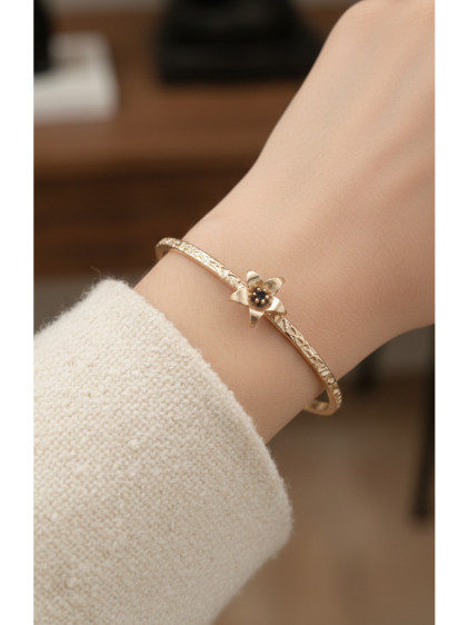 Gold Renk Ortası Açık Dövme Kelepçeli Doğum Ayı Çiçeği Bileklik (Şubat)