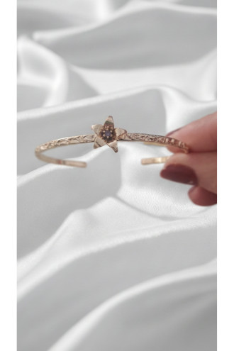 Gold Renk Ortası Açık Dövme Kelepçeli Doğum Ayı Çiçeği Bileklik (Şubat)