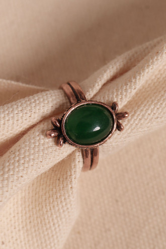 Yeşil Akik Taşlı Ayarlanabilir Otantik Bakır Yüzük