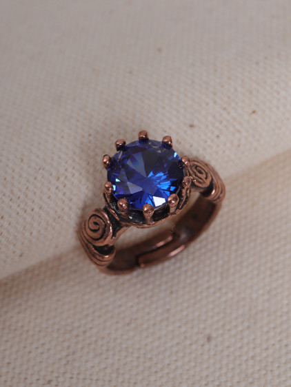 Lacivert Taşlı Otantik Saf Bakır Yüzük