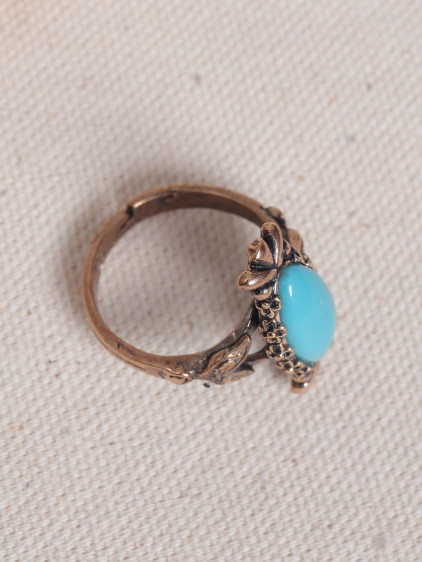 Turkuaz Taşlı Ayarlanabilir Otantik Yüzük