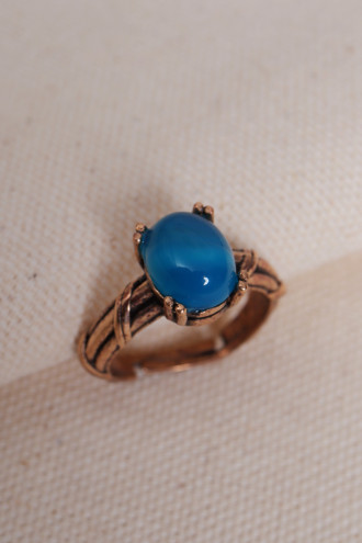 Mavi Akik Ayarlanabilir Otantik Yüzük