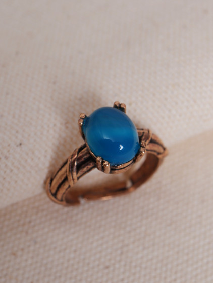 Mavi Akik Ayarlanabilir Otantik Yüzük