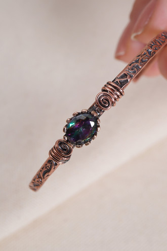 Mistik Topaz Taşlı Saf Bakır Otantik Set ( Bilezik,Yüzük,Küpe)
