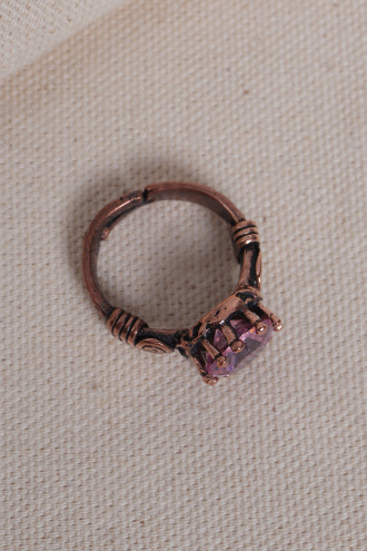 Pembe Taşlı Otantik Saf Bakır Yüzük