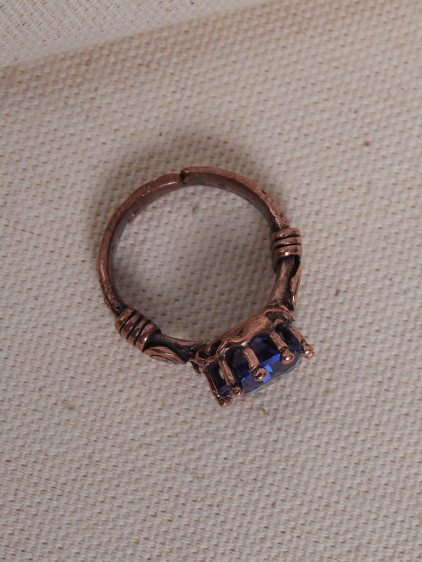 Lacivert Taşlı Otantik Saf Bakır Yüzük