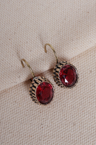 Kırmızı Taşlı Otantik Set ( Kolye Ucu, Küpe, Yüzük)