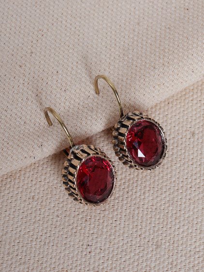 Kırmızı Taşlı Otantik Set ( Kolye Ucu, Küpe, Yüzük)