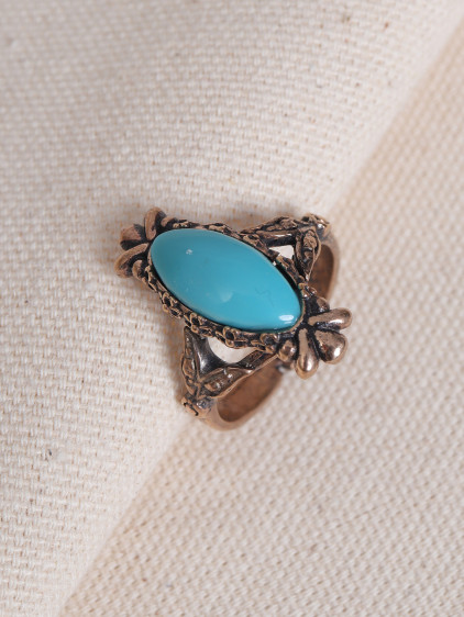 Turkuaz Taşlı Ayarlanabilir Otantik Yüzük