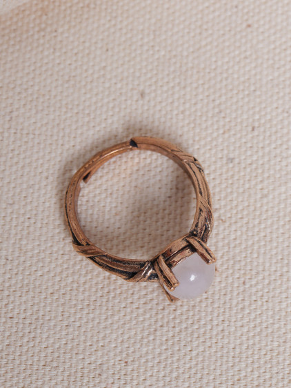 Beyaz Kuvars Taşlı Ayarlanabilir Otantik Yüzük