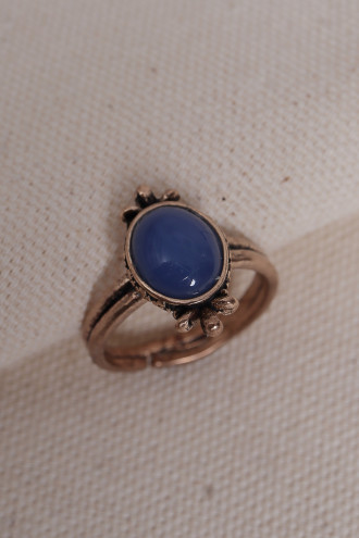 Mavi Kalsedon Taşlı Ayarlanabilir Otantik Yüzük