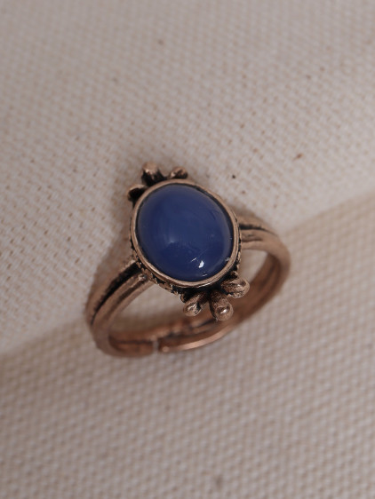 Mavi Kalsedon Taşlı Ayarlanabilir Otantik Yüzük