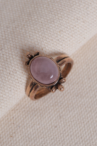 Pembe Kuvars Taşlı Ayarlanabilir Otantik Yüzük