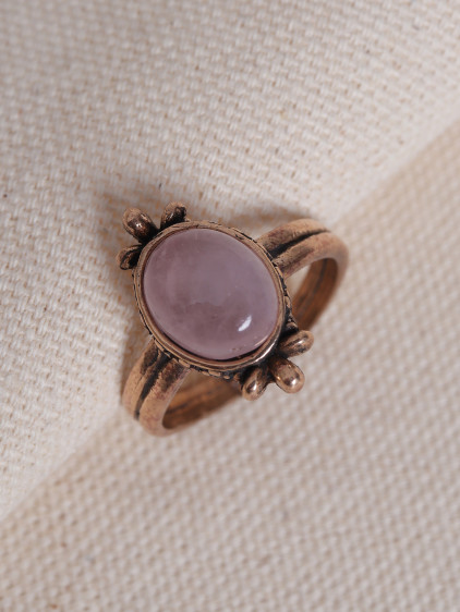 Pembe Kuvars Taşlı Ayarlanabilir Otantik Yüzük