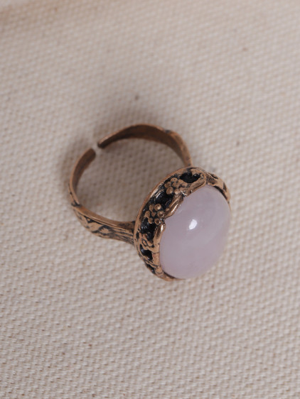 Büyük Boy Pembe Kuvars Taşlı Otantik Yüzük