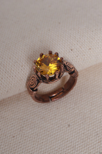 Sarı Taşlı Otantik Saf Bakır Yüzük