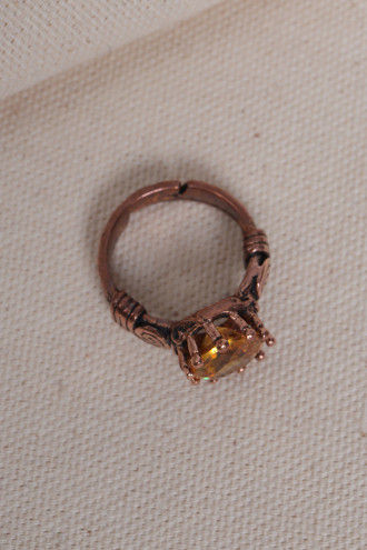 Sarı Taşlı Otantik Saf Bakır Yüzük