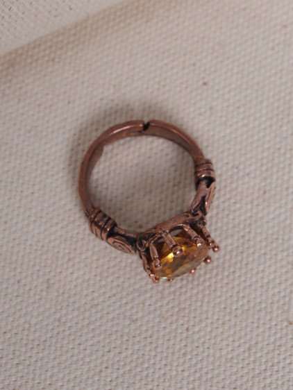 Sarı Taşlı Otantik Saf Bakır Yüzük