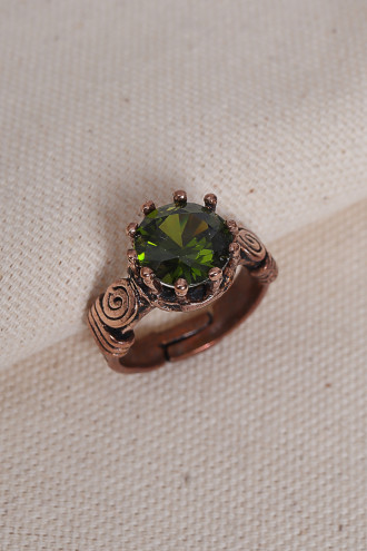 Yeşil Taşlı Otantik Saf Bakır Yüzük