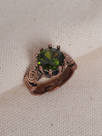 Yeşil Taşlı Otantik Saf Bakır Yüzük