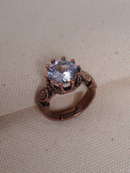 Beyaz Taşlı Otantik Saf Bakır Yüzük