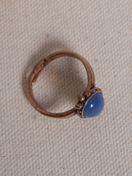 Mavi Kalsedon Taşlı Ayarlanabilir Otantik Yüzük