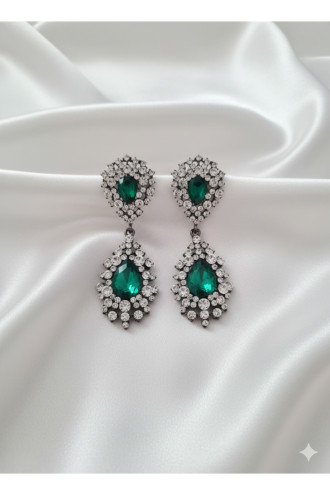 Yeşil Damla Taşlı, Sallantılı Abiye Küpe