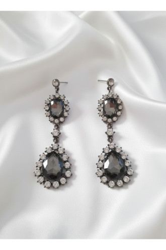 Damla Taşlı Füme Abiye Küpe