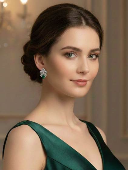 Yeşil Taşlı Mekik figürlü Abiye Küpe