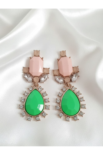 Yeşil Fosforlu Taşlı, Sallantılı Abiye Damla Küpe