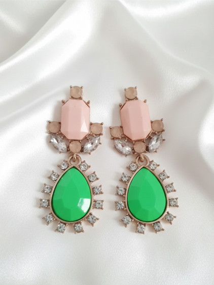 Yeşil Fosforlu Taşlı, Sallantılı Abiye Damla Küpe