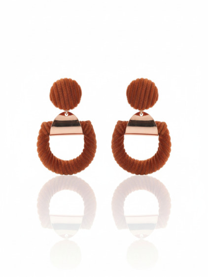 Kadife Kaplı Gold Renk Kahverengi Küpe