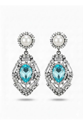 Cam Göbeği Mavi taşlı, İncili Abiye Küpe