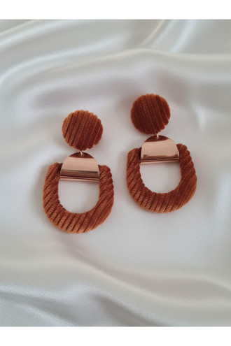 Kadife Kaplı Gold Renk Kahverengi Küpe