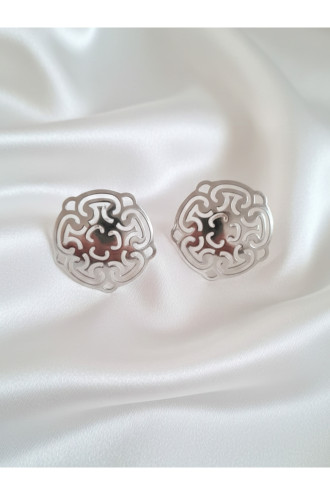 Etnik Desenli Silver Dairesel Küpe
