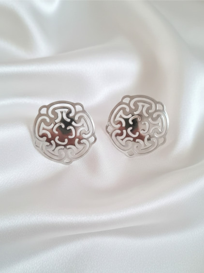 Etnik Desenli Silver Dairesel Küpe