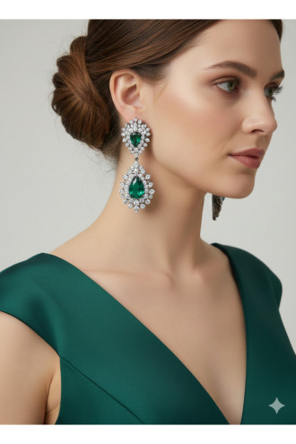 Yeşil Damla Taşlı, Sallantılı Abiye Küpe