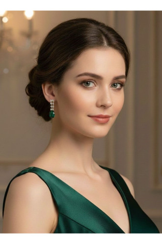 Yeşil Taşlı Abiye Küpe