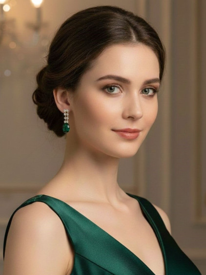 Yeşil Taşlı Abiye Küpe