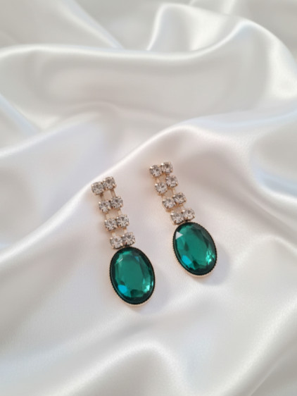 Yeşil Taşlı Abiye Küpe