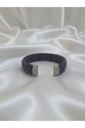 İki Ucu Taşlı Gümüş Aparatlı Vatoz Derisi Mor Bileklik